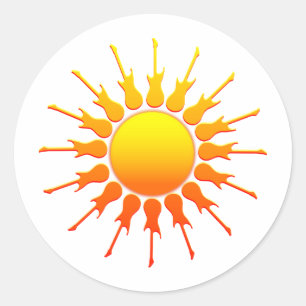 Pegatina Redonda Roca solar, Sun con los rayos de la guitarra con