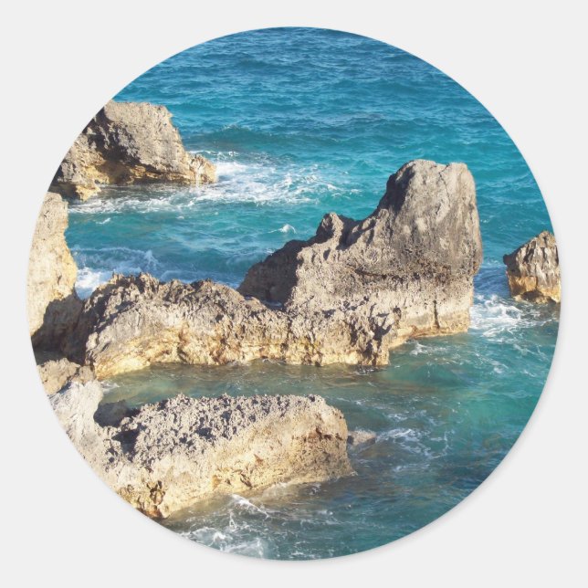 Pegatina Redonda Rocas en la playa de Horseshoe (Anverso)