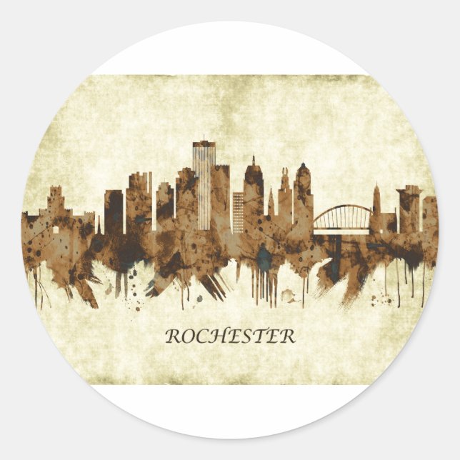 Pegatina Redonda Rochester New York Cityscape (Anverso)
