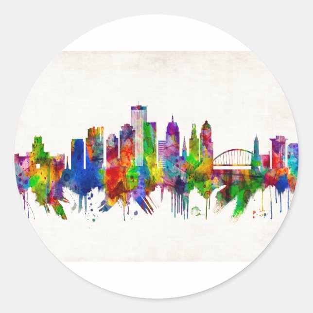 Pegatina Redonda Rochester New York Skyline (Anverso)