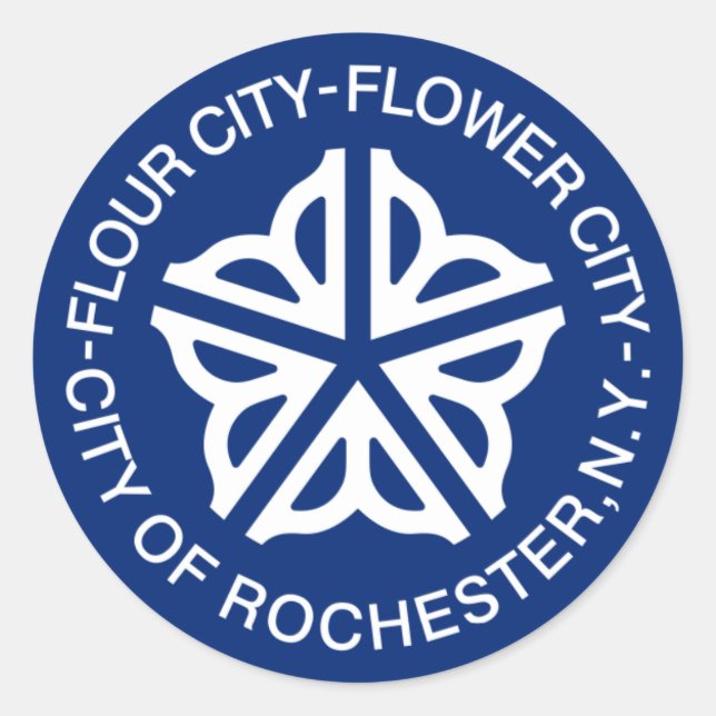 Pegatina Redonda Rochester, Nueva York, Estados Unidos (Anverso)