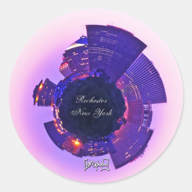 Pegatina Redonda Rochester, NY (Anverso)