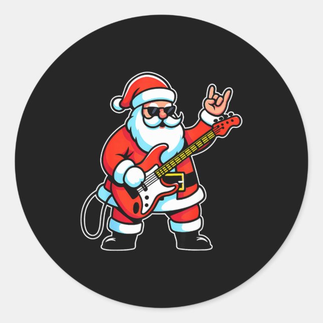 Pegatina Redonda Rock &amp; Roll Christmas Santa Claus Guitar Playe (Anverso)