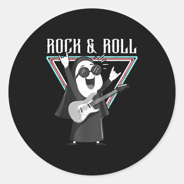 Pegatina Redonda Rock &amp; Roll Fun Graphic Illustration  (Anverso)