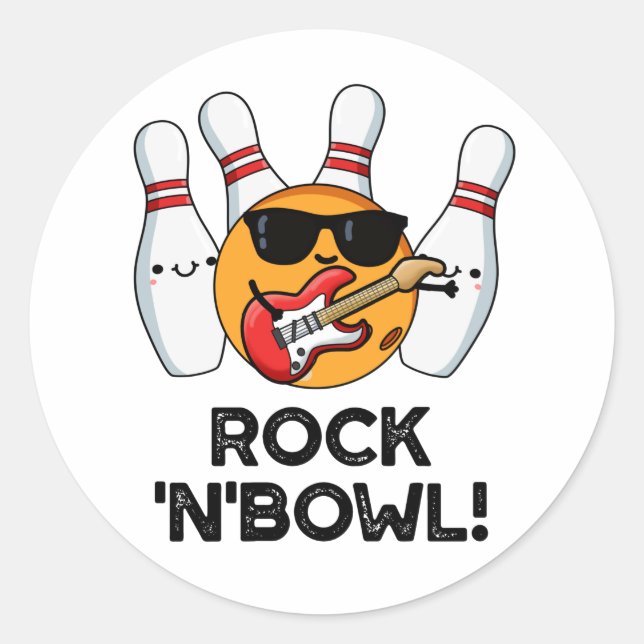 Pegatina Redonda Rock And Bowl Funny Bowling Pun (Anverso)