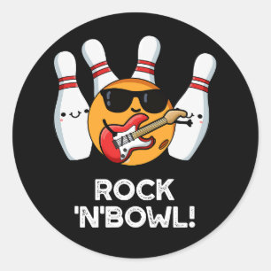 Pegatina Redonda Rock And Bowl Funny Bowling Pun Dark BG