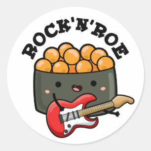Pegatina Redonda Rock And Roe Funny Sushi Pun