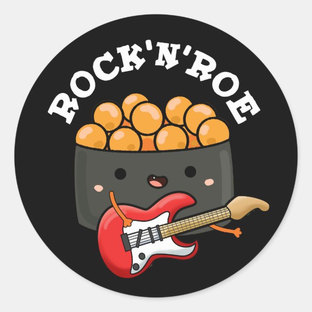 Pegatina Redonda Rock And Roe Funny Sushi Pun Dark BG (Anverso)