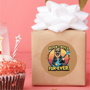 Pegatina Redonda Rock and Roll German Shepherd Retro Sunset Art