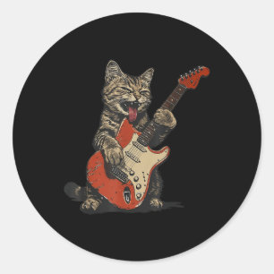 Pegatina Redonda Rock And Roll Guitarista De Rock Vintage Ca