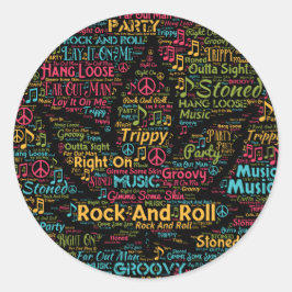 Pegatina Redonda Rock and Roll Pot Leaf Word Art