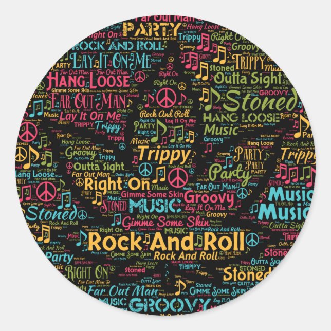 Pegatina Redonda Rock and Roll Pot Leaf Word Art (Anverso)
