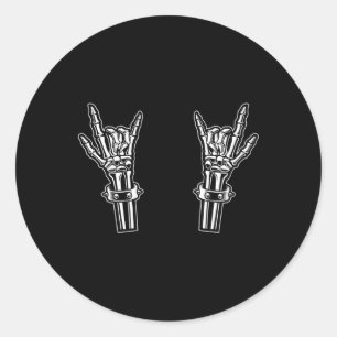 Pegatina Redonda Rock And Roll Skeleton Manos Rock En Funny Rocker
