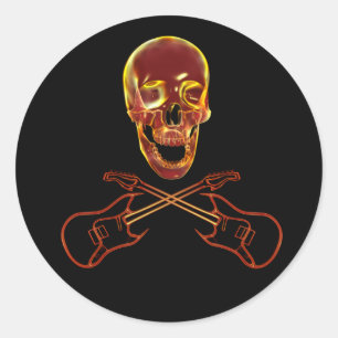 Pegatina Redonda Rock and Roll Skull