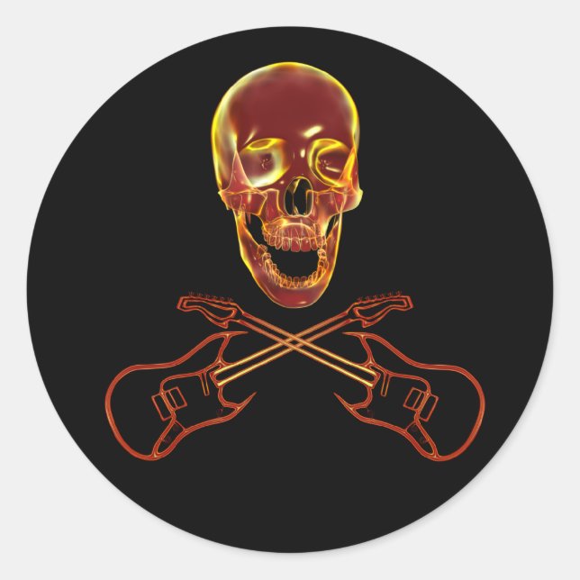 Pegatina Redonda Rock and Roll Skull (Anverso)
