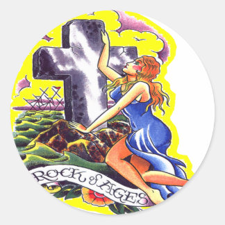 Pegatina Redonda Rock Antiguo Del Tatuaje Del Skool De Las Edades