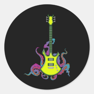 Pegatina Redonda Rock Banda Y Guitarra Roll Para Hombres Banda Tee 