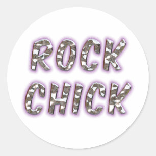 Pegatina Redonda Rock Chick Chrome con brillo púrpura