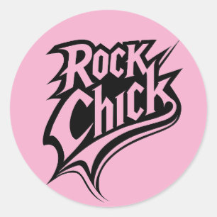 Pegatina Redonda Rock Chick - Tipografía Negrita en blanco y negro