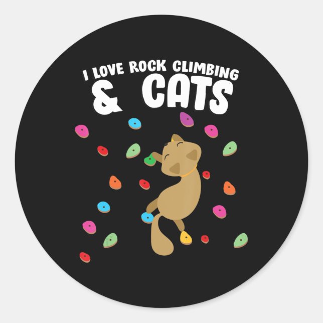 Pegatina Redonda Rock Climbing & Cat Love Cute Birthday  (Anverso)