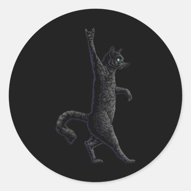Pegatina Redonda Rock De Gato Divertido En Rock And Roll - Tees De  (Anverso)