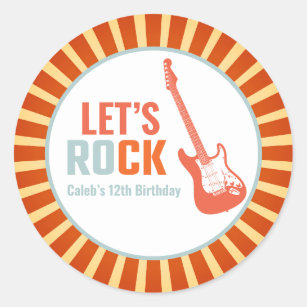 Pegatina Redonda Rock de guitarra roja y cumpleaños Roll Rockstar
