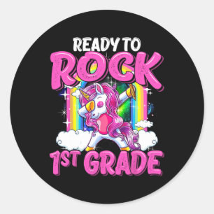 Pegatina Redonda Rock de primer grado Dabbing Unicorn de vuelta a l