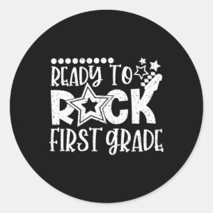 Pegatina Redonda Rock de primer grado de regreso a la escuela niños