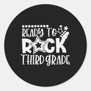 Pegatina Redonda Rock de tercer grado de regreso a la escuela niños
