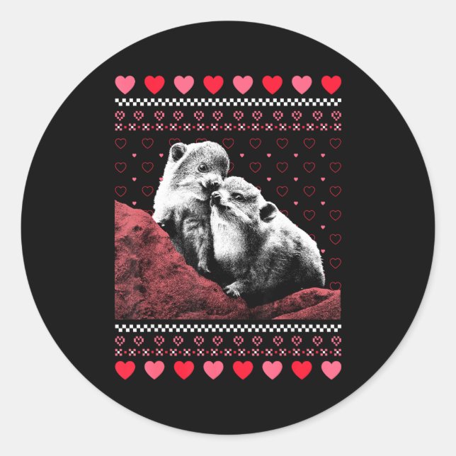 Pegatina Redonda Rock Hyrax Valentine's Day Ugly Sweater Style  (Anverso)