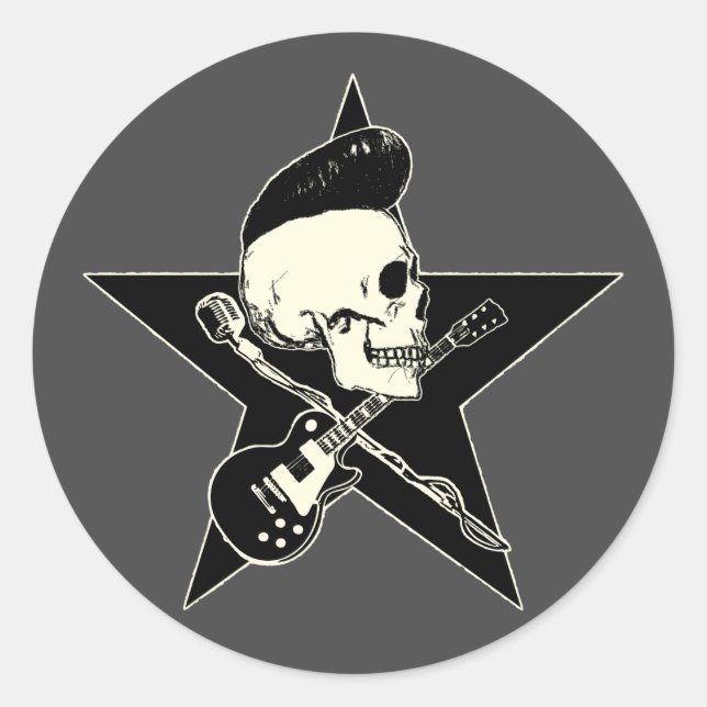 Pegatina Redonda rock n rodada Skull (Anverso)