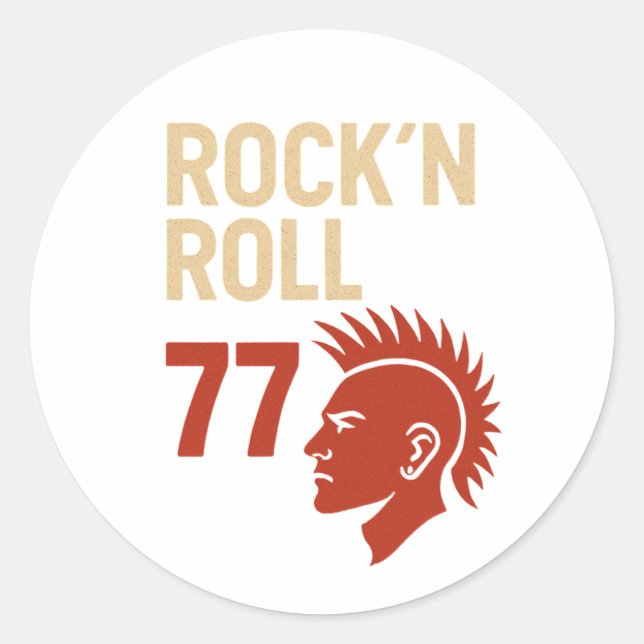 Pegatina Redonda Rock n Roll 77 (Anverso)