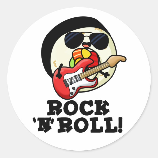 Pegatina Redonda Rock n Roll Funny Sushi Roll Pun (Anverso)