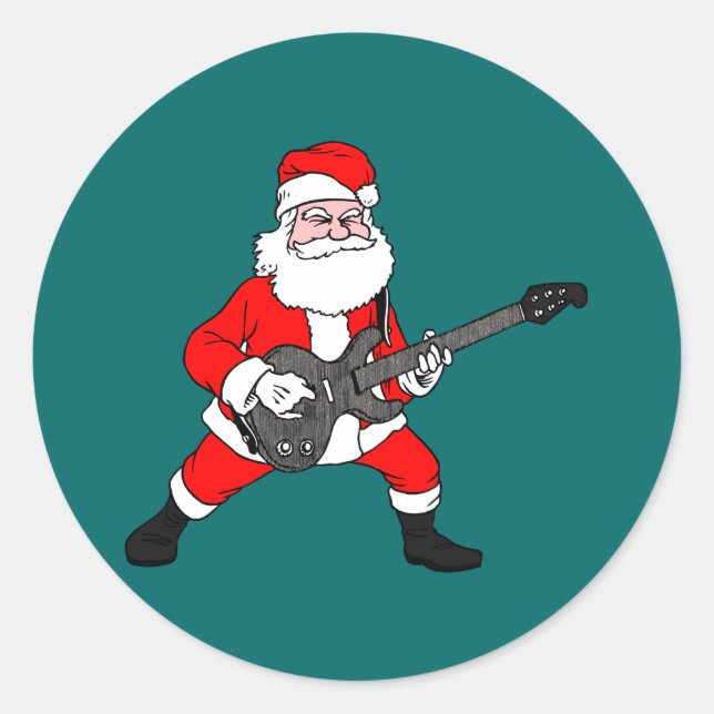 Pegatina Redonda Rock N Roll Santa Claus (Anverso)