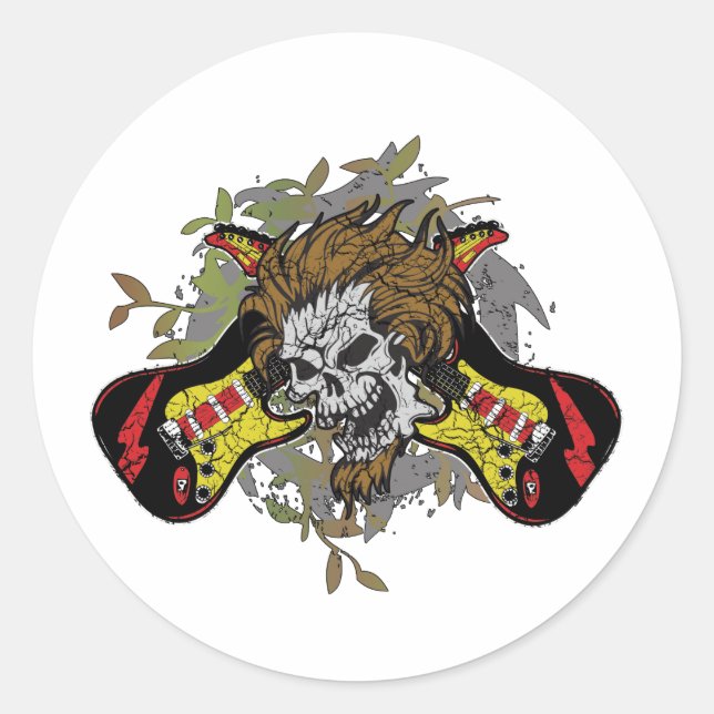 Pegatina Redonda Rock n Roll Skull (Anverso)