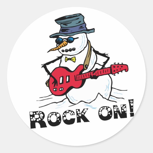 Pegatina Redonda Rock On Guitar Jugando A Snowman (Anverso)
