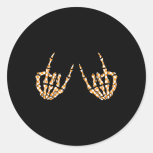 Pegatina Redonda Rock On Halloween Checkered Pattern Skeletand Hand
