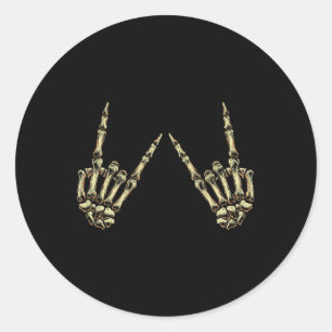 Pegatina Redonda Rock On Rock And Roll Skeleton Hands - Por Concier