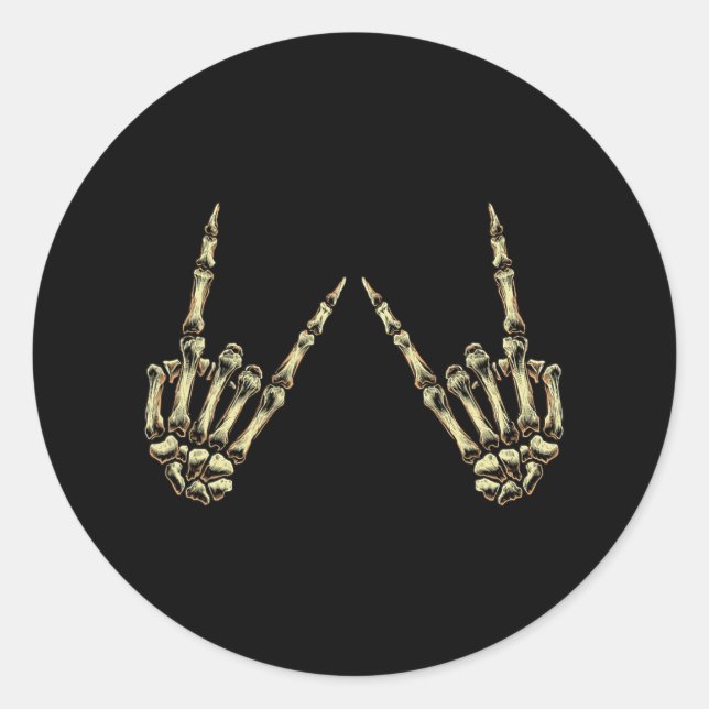 Pegatina Redonda Rock On Rock And Roll Skeleton Hands - Por Concier (Anverso)