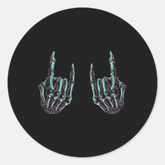 Pegatina Redonda Rock On Rock Star Skeleton Hands - Banda De Concie