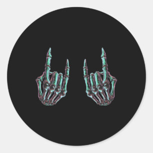 Pegatina Redonda Rock On Rock Star Skeleton Hands - Banda De Concie