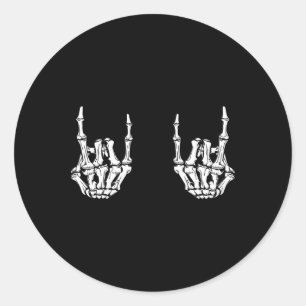 Pegatina Redonda Rock On Rock Star Skeleton Hands Rocker Funny Hall