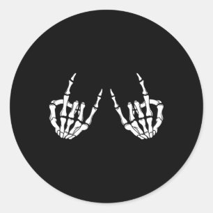 Pegatina Redonda Rock On Rock Star Skeleton Hands Rocker Spooky Hal