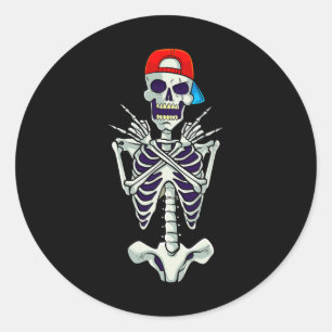 Pegatina Redonda Rock On Rocker Skeleton Hands Costume Funny Hallow