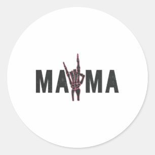 Pegatina Redonda Rock On Skeleton Hand Mama Halloween Vintage Tee W