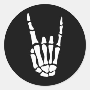 Pegatina Redonda Rock On Skeleton Hand Rótulo - Halloween minimalis