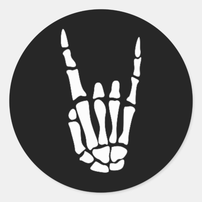 Pegatina Redonda Rock On Skeleton Hand Rótulo - Halloween minimalis (Anverso)