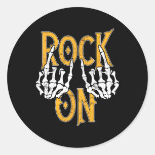 Pegatina Redonda Rock On Skeleton Mands Rock And Roll Concierto Met