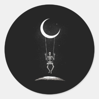 Pegatina Redonda Rock On Skeleton Moon Bynd Tees - Rock And Roll Gr