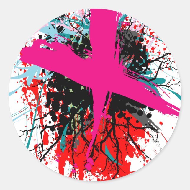 Pegatina Redonda Rock=Pegatina blanco 'con calificación X' (Anverso)